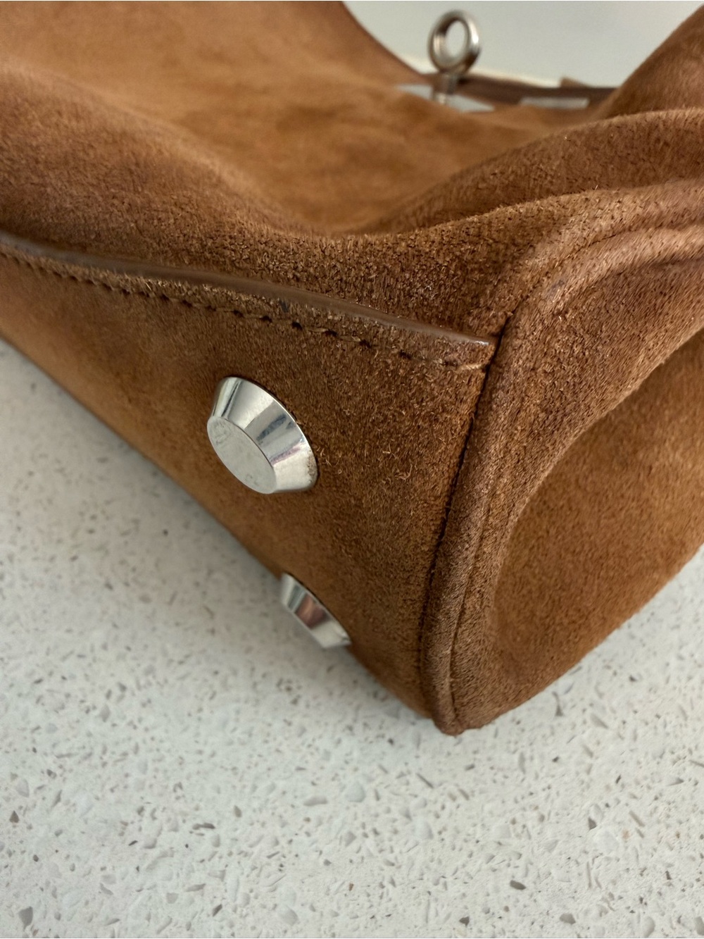 Balenciaga Mini Rodeo Handbag Waxed Suede Crossbody/Top Handle Camel - Picture 7 of 14